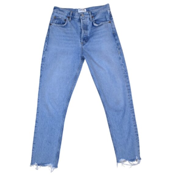 AGOLDE Straight Leg High Rise Cropped Jeans Size 25 Frayed Hem - Picture 1 of 13